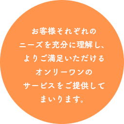 お客様それぞれのニーズを充分に理解し、よりご満足いただけるオンリーワンのサービスをご提供してまいります。